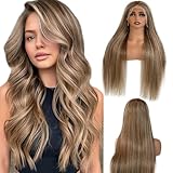 Ombre Brown Highlights Lace Front Wig Human Hair for White Women 20 Inch 180% Density Wear and Go Glueless Wigs Human Hair 13x6 HD Transparent Lace Frontal Pre Plucked with Baby Hair Real Remy Wig