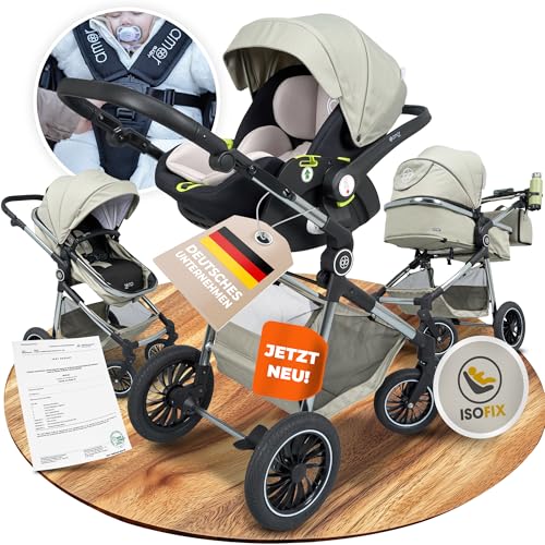 Kinderwagen 3 in 1 [Babywagen & Autositz] mit Babyschale Fahrgestell Kombi als Set | Stroller Baby | Isofix Station & 5-Punkt Sicherheitsgurt Kinderwagen Buggy Reisebuggy Buggys | Babywagen