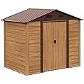 Outsunny 8' x 6' Outdoor Storage Shed, Garden Tool House with Foundation Kit, 4 Vents and 2 Easy Sliding Doors for Backyard, Patio, Garage, Lawn, Brown