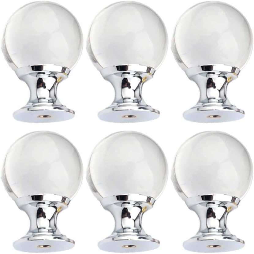 Poignées rondes en cristal pour tiroir et placard (lot de 6 avec vis incluses)