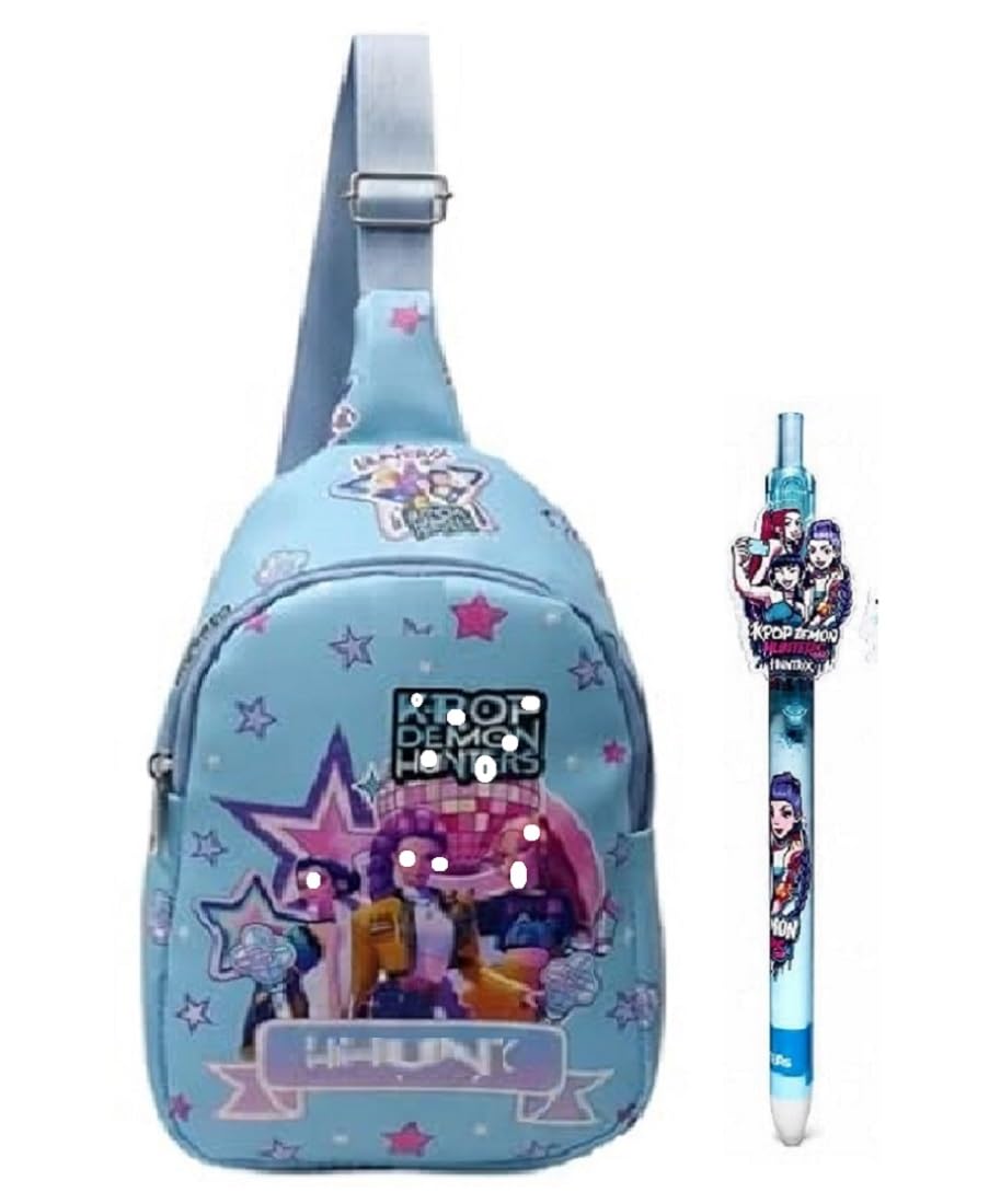 K Pop Demon Huntrex Bag and Pen,K POP Crossbody Chest Bag with Adjustable Strap,Travel Bags, Single Column, K-POP Pen,Huntrex Demon Picnic Slingbag, Age 3-10 Yrs.(Pack of 2- Random Color Send)-image-31
