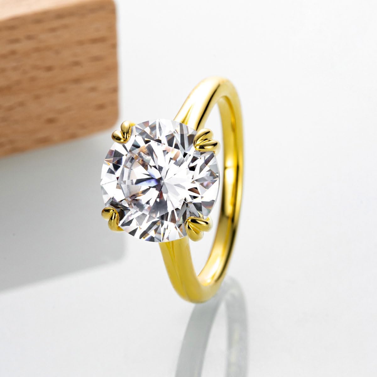 Bo.Dream Round Cut 5ct Cubic Zirconia Solitaire Engagement Rings for Women 14K Gold Plated Sterling Silver - Image 3