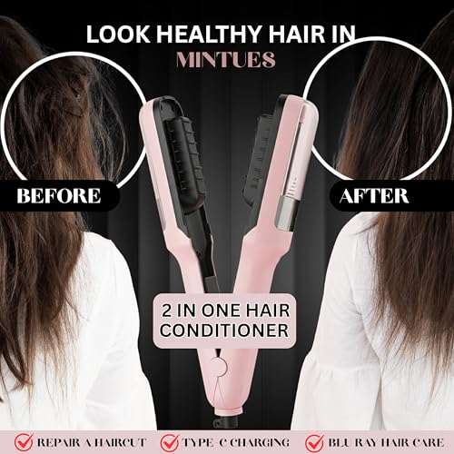 Image of Split End Hair Trimmer | 2-in-1 Rechargeable Cordless Hair Straightener & Split End Remover | For Frizzy, Dry & Damaged Hair | Men & Women