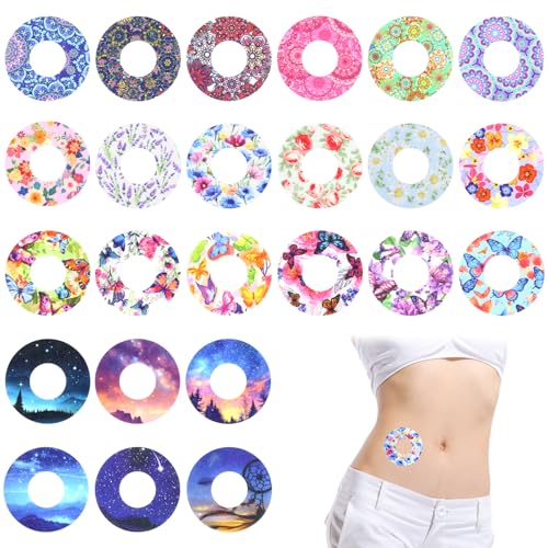 Libre 2 Sensor Covers - 24 Pcs Waterproof Adhesive Patches - Blood Glucose Monitor Patch Sweatproof Sensor Sticker (Multicolour)