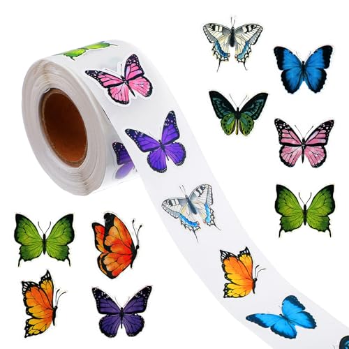 500 Sheets Butterfly Stickers Roll Colorful Butterflies Stickers Spring Butterflies Gift Sticker Roll Colorful Butterfly Label Sticker for Gifts Cards Scrapbook Daily Decorations