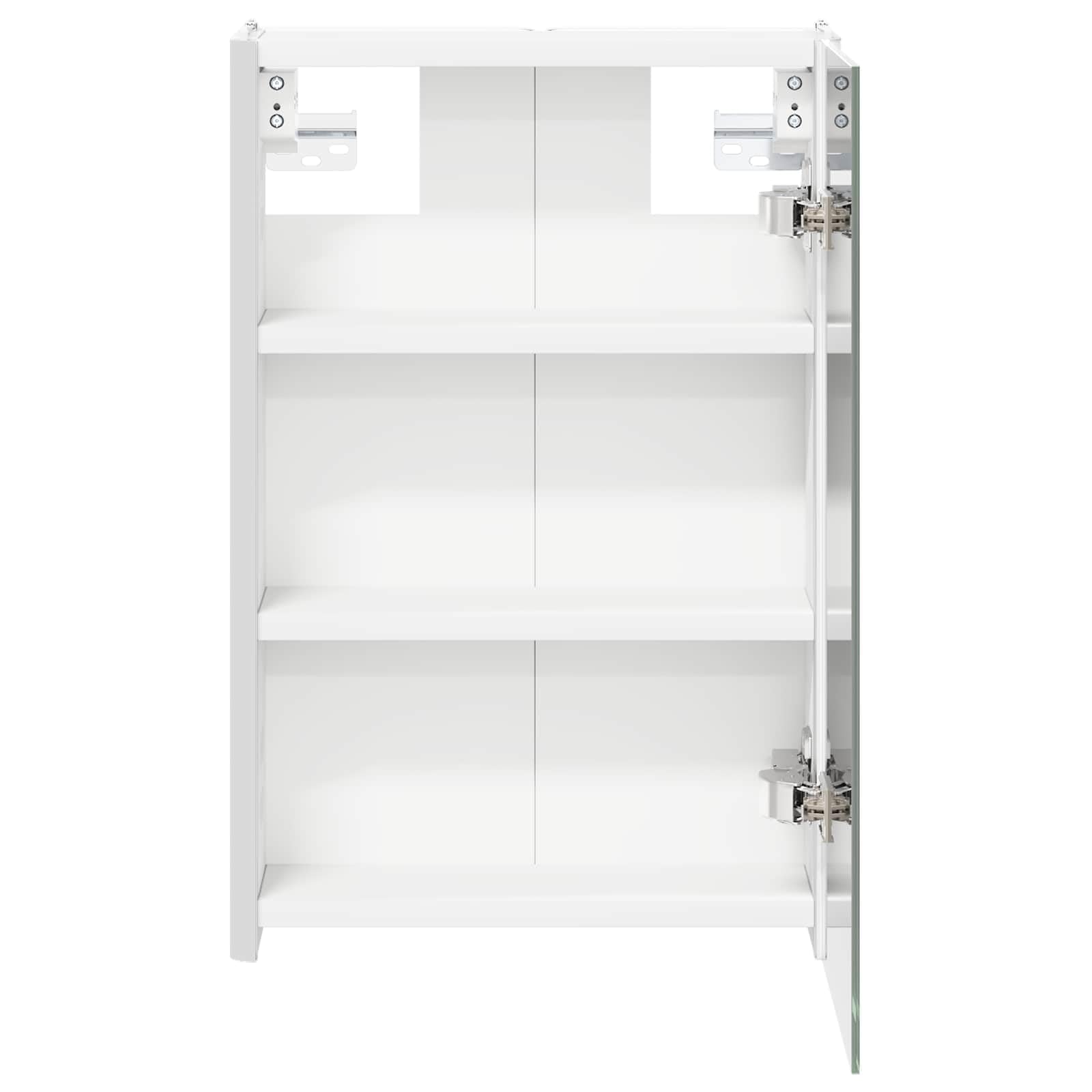 Szafka łazienkowa z lustrem biała z materiału drewnopochodnego, 33 x 11,5 x 50 cm, montaż ścienny, paski LED, dwustronne lustro, 2 półki, miejsce do przechowywania mebli łazienkowych i