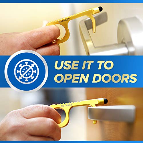 SafeKEY Door Opener Tool - No Touch Keychain Tool with a Built-in Stylus and Bottle Opener - 2 Piece Set (Gold and Silver) - This Touchless Key Tool is the Perfect Solution to Stay Contact-Free - Thumbnail 5