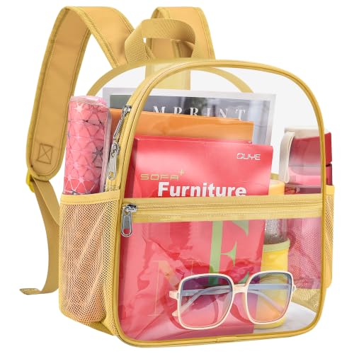 Image of Busiuw Clear Backpack for Stadium Events 12x12x6 Mini Small Sports Fan Backpacks with Front Pocket for Concert Sport Events Work Travel(Gold)