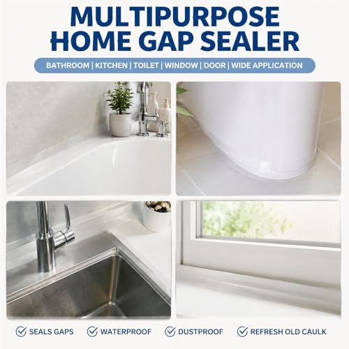 Image of ZOMPAGO Caulk Tape 2Roll,2in x 9.84FT Clear Waterproof Self Adhesive Caulking Tape Peel and Stick Caulk Strip for Bathroom Bathtub Toilet Kitchen Vanity Stain Resistant