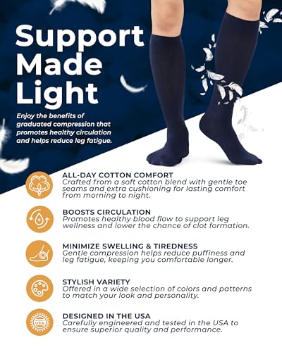 Image of Pembrook Cotton Light Compression Socks for Women & Men - 3 Pairs | 8-15 mmHg Comfort Compression Socks for Men & Women