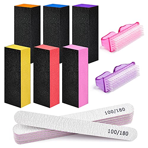 Nail Files and Buffers, MORGLES 100/180 Grit Emery Boards for Nails 60/100 Grit Coarse Buffing Blocks Nail Buffer Brush 14PCS Professional Manicure Tools for Natural/Acrylic Nail