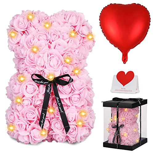 Product Image of the Rose Bear Mother's Day Flower Gifts for Mom Grandma, Rose Teddy Bear with Lights, Cute Teddy Flower Bear, Cute Romantic Gifts for Wife Girlfriend with Transparent Gift Box and Love Card