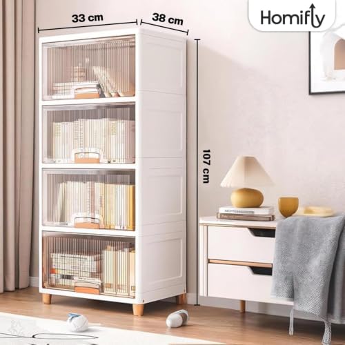 Image of HOMIFLY 4 Tier Foldable Plastic Cloth Rack for Storage /Kitchen Cupboard /Versatile & Sturdy Wardrobe for Clothes /Storage Organizer /Closet for Bedroom /Living Room /Laundry Room /Study(Transparent)