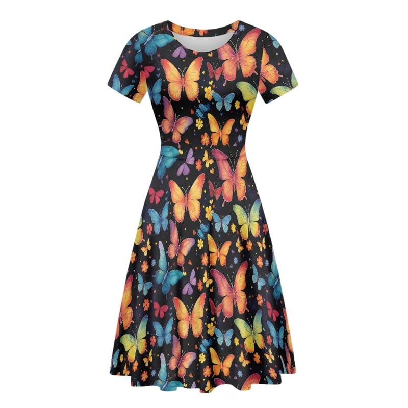 Image of Irisjudy T Shirt Dress for Women Short Sleeve Girls Short Sleeve Dress Plus Size, O Neck Knee Length Midi Dress for Ladies