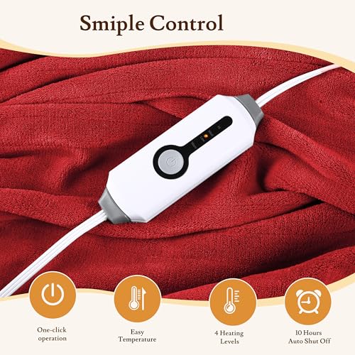 BRILLIO Electric Heated Blanket 72"×84" Full Size, Snuggly Microplush for Bed, Office, Study - 4 Heat Settings & 10H Auto-Off for Safe Overnight Use, Fast Heating, Housewarming Gifts- Red - image 3