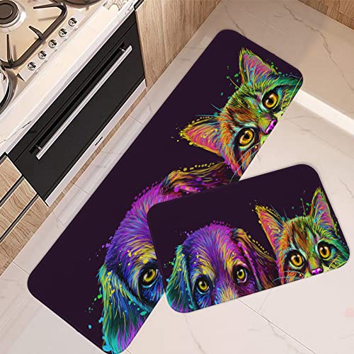 Artsocket Kitchen Rugs And Mats Non Skid Washable Set Of 2, Funny Cute Kitchen Runner Rug, Dog Cat Neon Pop Violet Animal Kitchen Floor Mat Under Sink Mat Throw Rug For Kitchen Doormat #TOP20