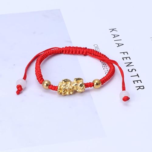 Miniatura 3 de Tebatu Pulsera de cuerda roja de la cábala del oro de Pi Xiu del Feng Shui chino Protección contra el mal de ojo