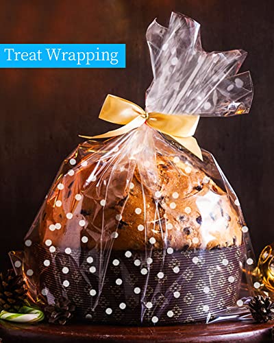Image of JOYIT 100' Long X 35 inch Wide Clear Cellophane Wrap Roll with White Dots - 3 Mil Thicker Cellophane Roll, Clear Wrapping Paper for Gift Baskets Wrap (35 inch Folds into 17.5 inch)