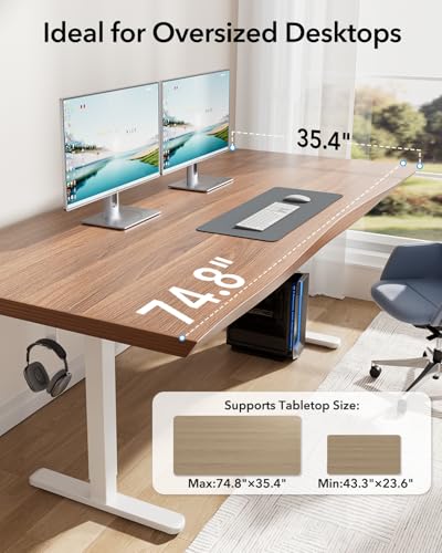 HUANUO Standing Desk Frame with 220lbs Powerful Brushless Motor, Thick T-Shaped Adjustable Desk Legs Made of Automotive-Grade Steel, for Max 75″ x 35″ Desktop, for Home Office, White Frame Only