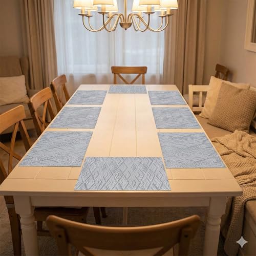 Image of YELONA Placemats for Dining Table - Heat Resistant, Non-Slip & Washable PVC Vinyl Table Mats - Set of 8, 45 x 30 cm (Grey & Black)