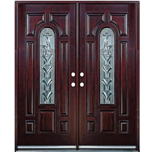 BGW Doors - Exterior Wood Door with Arched Glass Pre-Hung Pre-Finished Double Entry Door 280- Lefthand Swing 36x80