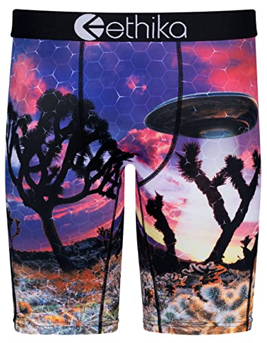 Ethika Men’s Boxer Brief, Knee Length, 4-Way Stretch Performance Underwear with Graphic Prints – Area Trippy 1 (YBL, M)