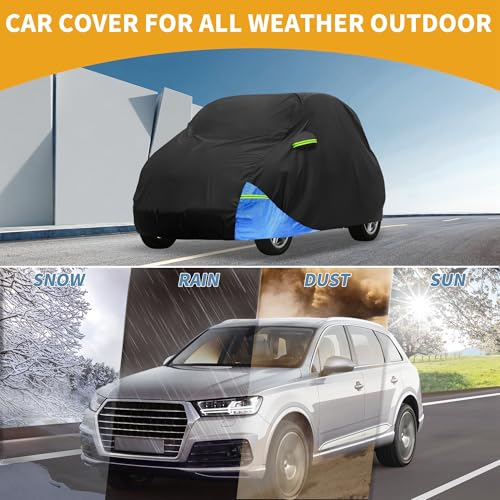 Image of Car Cover Waterproof All Weather 210D, UV Sun Rain Protection, for Smart Fortwo with Left Side Zipper, Black & Blue