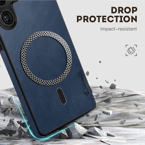 Image of KARWAN Shockproof Hybrid Leather Finish Back Case Cover Compatible with Samsung Galaxy S25 Ultra with Wireless MagEaze Charging Cover, Anti-Scratch Shield Case with Strong Minimalist Design (Blue)