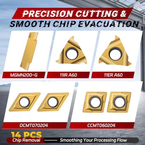 Image of Indexable Lathe Turning Tool 21Pcs Kit 3 /8'' 10mm Shank 7Pcs Metal Lathe Tools Holder Set with 14Pcs Turning Inserts for Turning Grooving Threading Boring Carbide Inserts Carbide Turning Tool