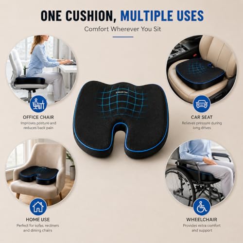 Image of Wonder Care Orthopedic Coccyx Cusion | Memory Foam for Back Pain, Sciatica Pain Relief, Tailbone Relief|Proprietary Hi-Per Foam|Cushion for Office /Home Chairs | 2 Years Warranty (Mesh Cover, 120Kg)