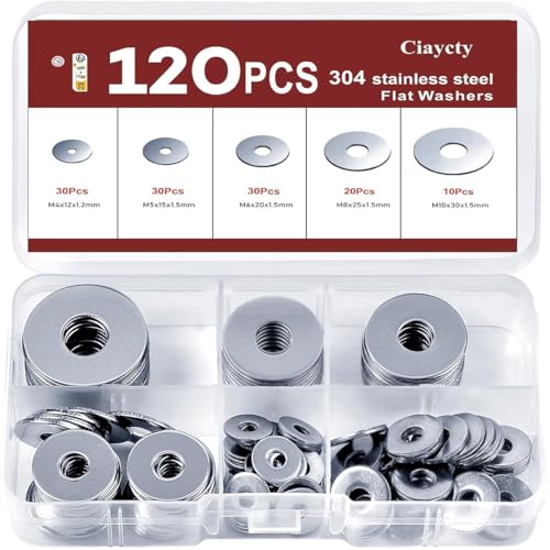 120 Pièces Rondelles Inox, 5 Tailles Rondelles Metal, Rondelle M4 M5 M6 M8 M10, Rondelles pour Gonds de Porte, Rondelle Inox pour L'étanchéité Vis Bagues D'étanchéité