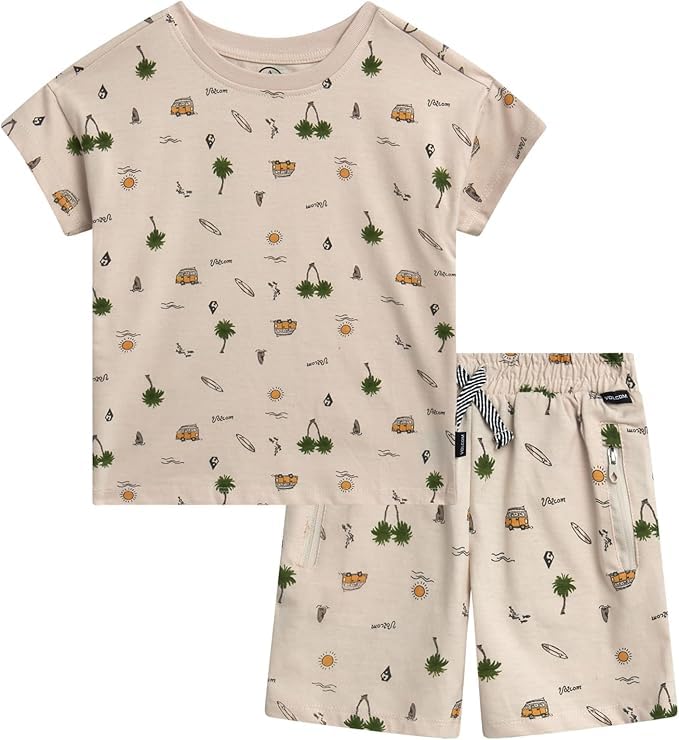 Image of Volcom Toddler Baby Boy Shorts Set - 2 Piece Short Sleeve Graphic Tees and Shorts Infant Toddler Little Boys Summer Outfits