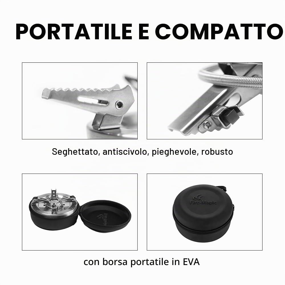 Fire-Maple Saturn Fornello a Gas da Campeggio ad Alta Potenza 4400W-11000W con Doppio Pre-riscaldamento, Bruciatore a Gas Pieghevole e Divisibile, Portatile con Custodia