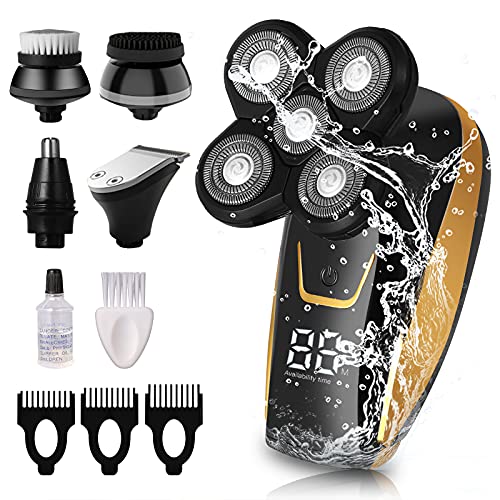 Electric Razor for Men - Upgrade 5 in1 Head Shavers for Bald Men -Faster-Charging 5D Floating Waterproof Electric Shaver -Multifunctional Bald Head Shaver Grooming Kit - with LED Display