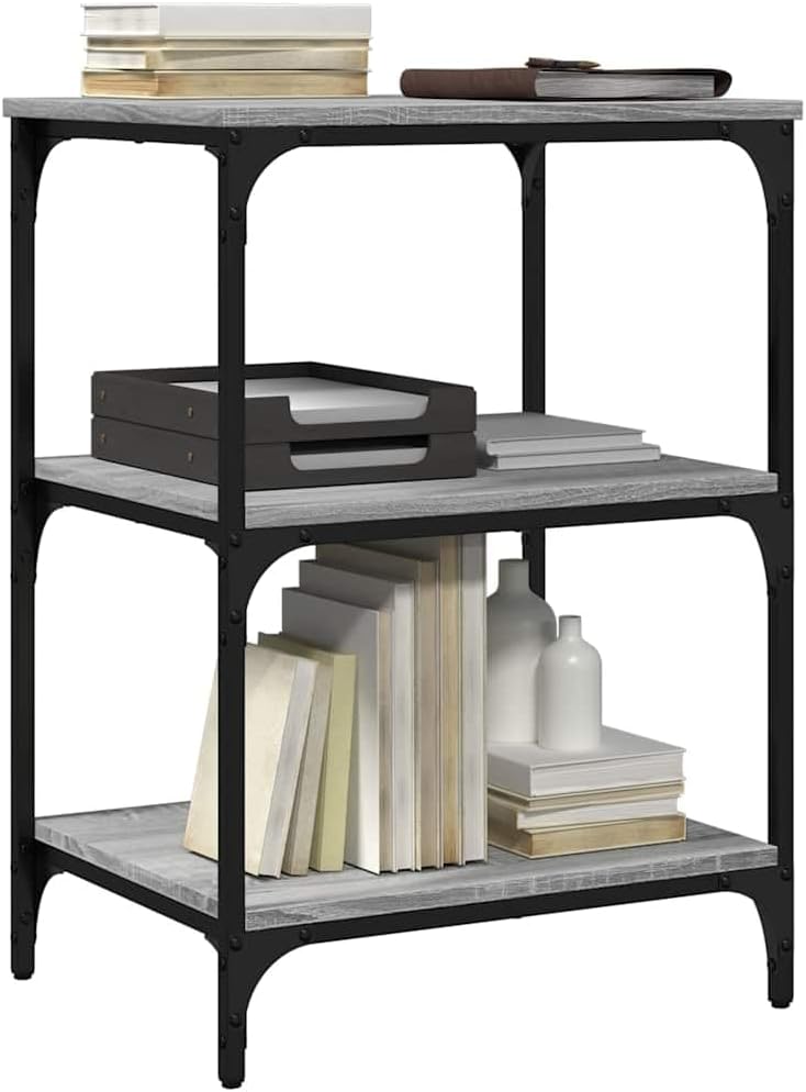 vidaXL Printer Stand 3-Tier, Computer Printer Table with Storage, File Organizer for Home Office, Printer Cart, Gray Sonoma Engineered Wood