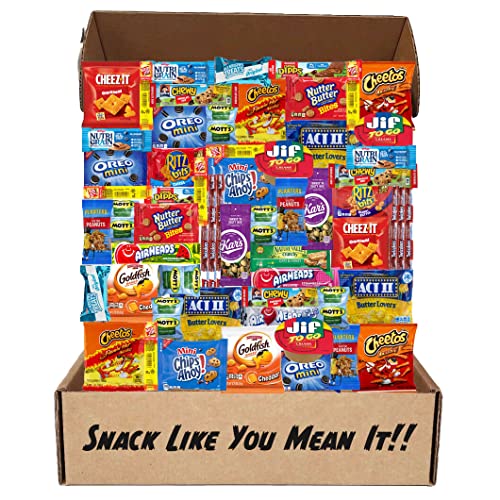 The Snack Shack 60 Snack Box - Quality Snacks Variety Pack for Adults Students Soldiers Inmates - College Care Package Gift Basket - Snack Boxes
