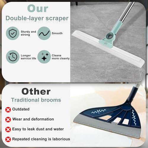 Image of Floor Squeegee for Concrete Floor - Double Layer Water Squeegee Magic Scrub Broom with 59'' Long Handle for Cleaning Shower Tiles, Glass Window, Swimming Pools, Garages, Pet Hair