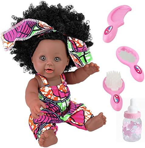 TUSALMO Black Dolls12 inch Lifelike Washable Silicone Vinyl Dolls, African American Black Dolls,Fashion Newborn Baby Dolls. give for Kids and Girl Holiday Birthday (YD02)