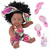 TUSALMO Black Dolls12 inch Lifelike Washable Silicone Vinyl Dolls, African American Black Dolls,Fashion Newborn Baby Dolls. give for Kids and Girl Holiday Birthday (YD02)
