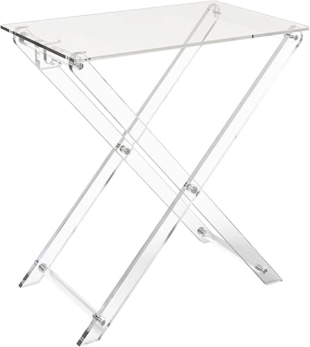 CRYSFLOA Bandeja de TV con 2 bandejas extraíbles, bandeja plegable de acrílico de dos niveles, bandeja de servir superior, mesita de noche plegable