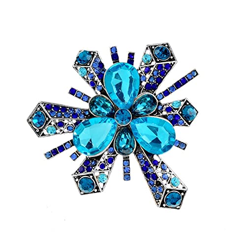 Broche géométrique en métal et strass, bijou fleur haute finition