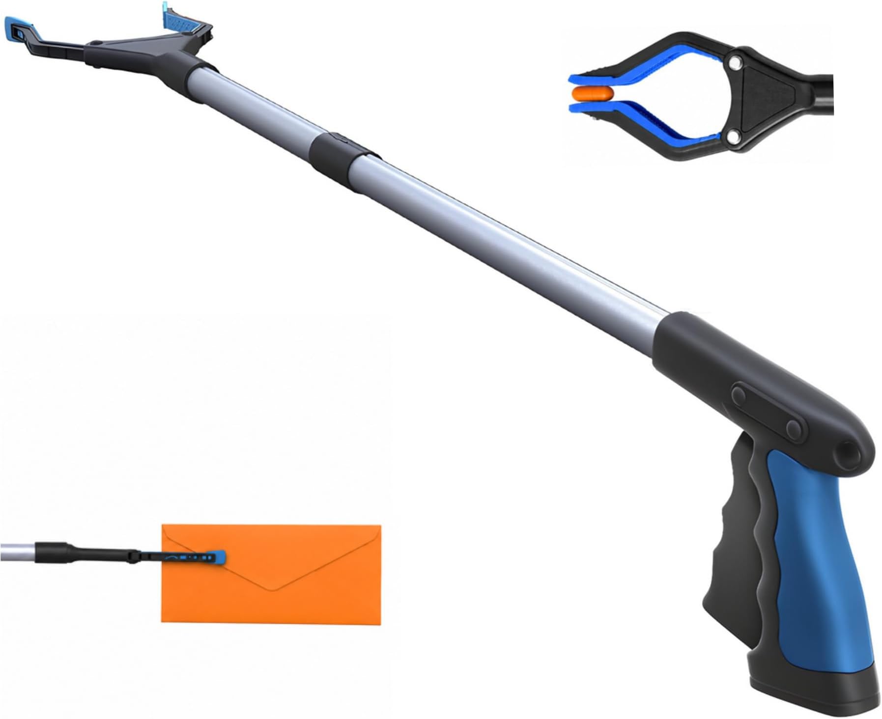 FitPlus 2024 Upgrade PowerGrip T9, Grabber Reacher Tool, Wide Jaw, Foldable, Steel Cable, with 96 Grip Points for Firm Grip, 32" with Magnet