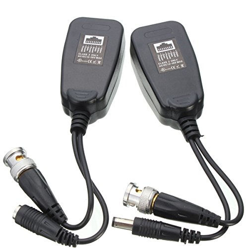 Image of exgoofit 10 Pairs HD-CVI /TVI /AHD Passive Video Balun with Power Connector and RJ45 CAT5 Data Transmitter BNC Twisted Pair (Pack of 2)