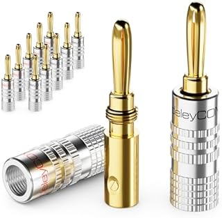 deleyCON 4 Sztuki Wtyki Bananowe w Zestawie - Pozłacane Przykręcane za Kabel Głośnikowy 0,75 mm - 4,5 mm & np. HiFi Odbiornik - Srebrny