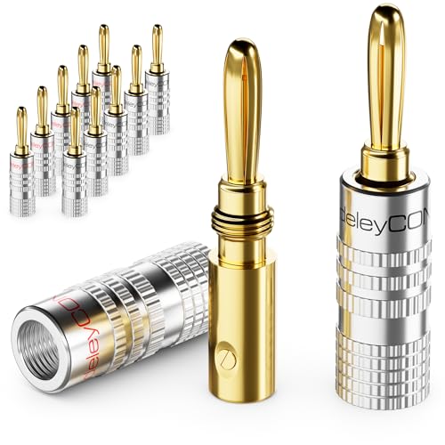 deleyCON 12 Piezas Conectores Tipo Banana en Conjunto - Chapado en Oro Atornillable para Cable de Altavoz 0,75 mm - 4,5 mm & p.ej. HiFi Receptor - Plateado