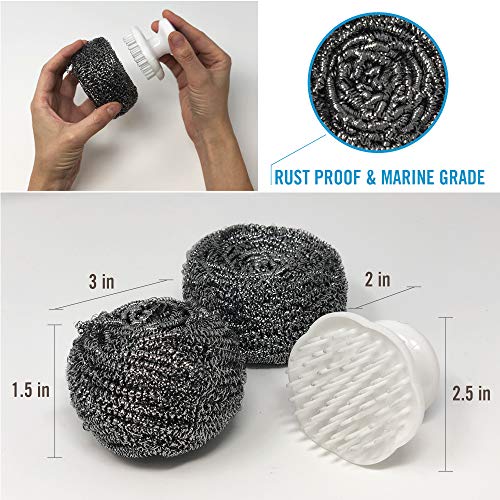 Image of Stainless Steel Scrubber Set, Marine Grade Steel Wool Scouring Pads Scrub