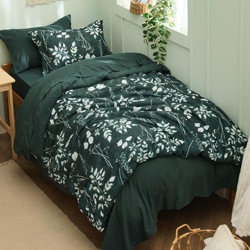 Image of Bedsure Floral Forest Green Comforter Set, Twin-XL Bedding Sets, Dorm, 5 Pc