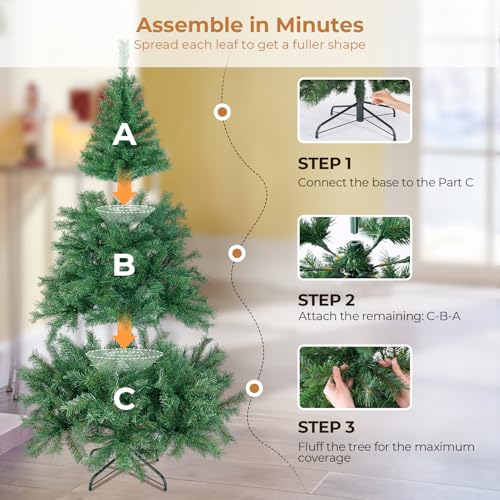 6-ft-Artificial-Christmas-Tree-with-700-PVC-Branch-Tips-Holiday-Xmas-Tree-with-Foldable-Metal-Base-and-Easy-Assembly-Christmas-Trees-for-Yard-Porch-Home-Office-Party-Decoration-Green 6 ft Artificial Christmas Tree with 700 PVC Branch Tips Holiday Xmas Tree with Foldable Metal Base and Easy Assembly Christmas Trees for Yard Porch Home Office Party Decoration Green
