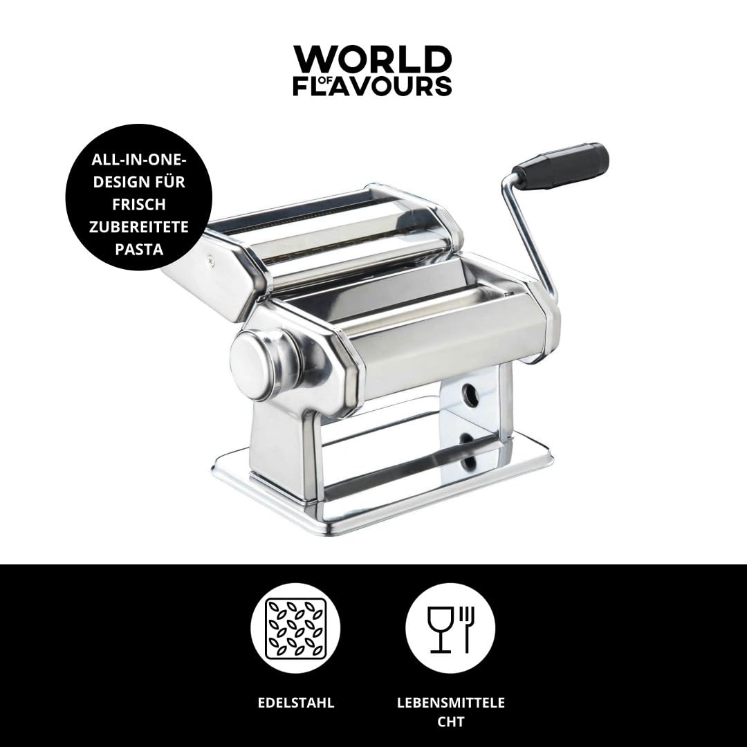 Kitchen Craft Deluxe Nudel-Maschine aus Edelstahl mit doppelter Klinge - Manuell - Pasta-Maker mit 9 Einstellungen - Walzer mit Tisch-Klemme - für Lasagne Ravioli Spaghetti &Tagliatelle