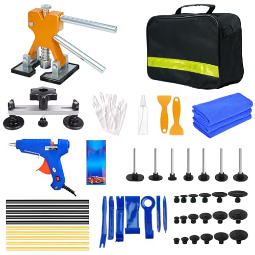 TimeFreezer Car Dent Puller Kit 54pcs, Suction Cup Golden Lifter, Bridge Puller, Paintless Dent DIY Repair Tool for Car, Truck, Motorcycle Auto Body Dent Removal for Refrigerator Door Ding